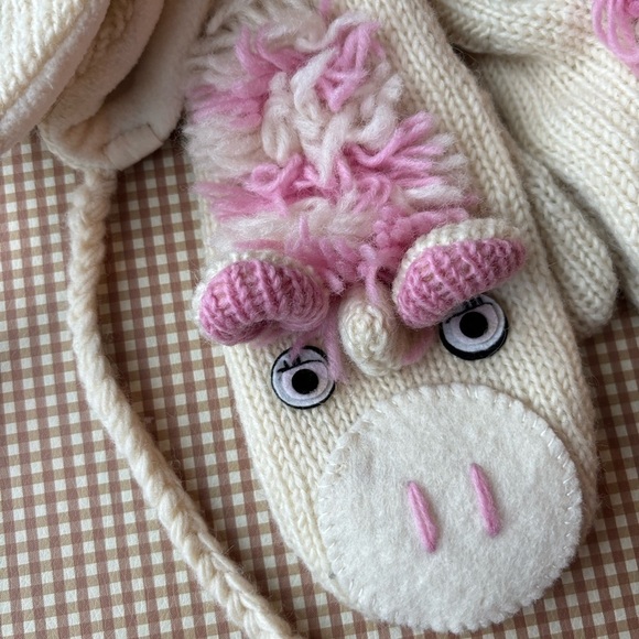 Nirvana Designs Unicorn Hat.Hand Knit + Mittens. wool. Handmade.NEW.M/L youth - Picture 5 of 16